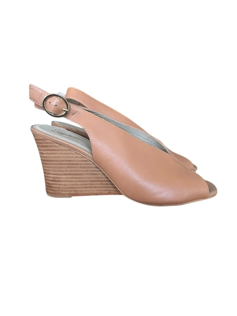 SEYCHELLES Peep Toe Tan‎ Leather Slingback Wedge Sandals Size 10 Summer Neutral